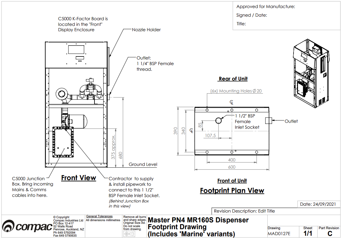 Master Pn4 Mr160s Dispenser Footprint Drawing ( Includes ' Marine ' Variants)