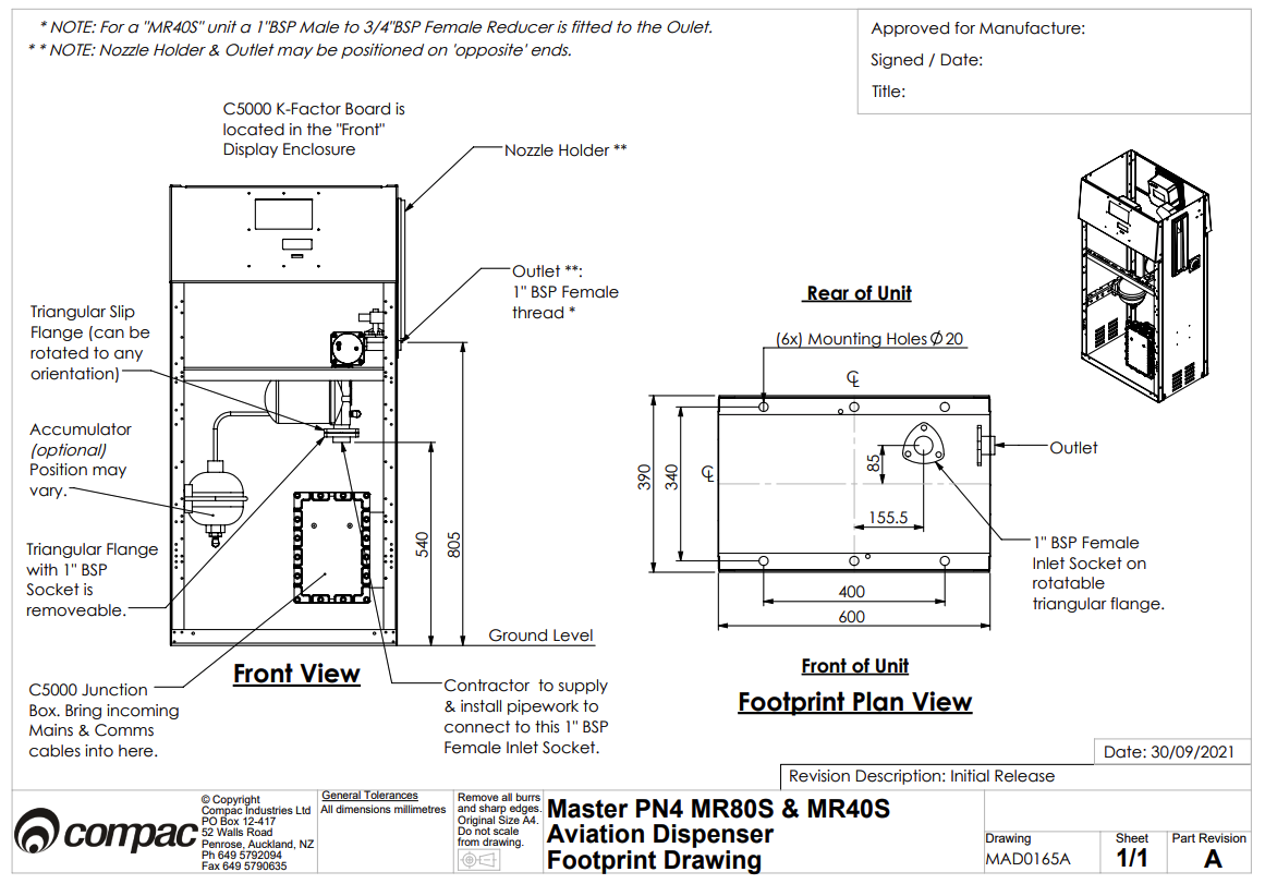 Master Pn4 Mr80s & Mr40s Aviation Dispenser Footprint Drawing