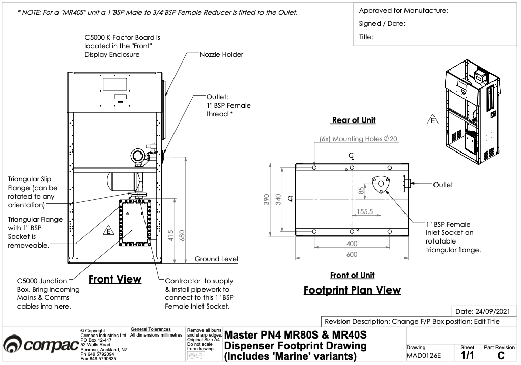 Master Pn4 Mr80s And Mr40s Dispenser Footprint Drawing   Includes Marine Variants